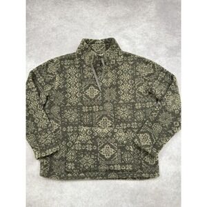 VTG‎ GAP Sherpa Fleece Pullover Men Medium Green Geometric Made USA Mock Neck